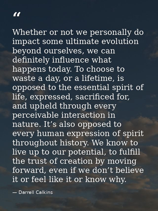 Whether or not we personally do impact some ultimate evolution beyond ourselves, we can definitely influence what happen — Darrell Calkins
