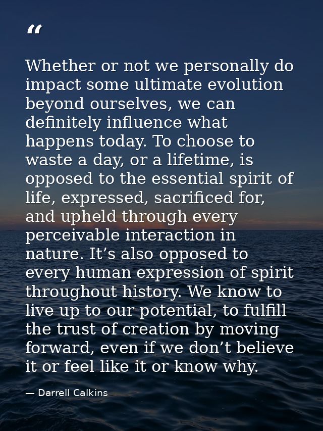 Whether or not we personally do impact some ultimate evolution beyond ourselves, we can definitely influence what happen — Darrell Calkins
