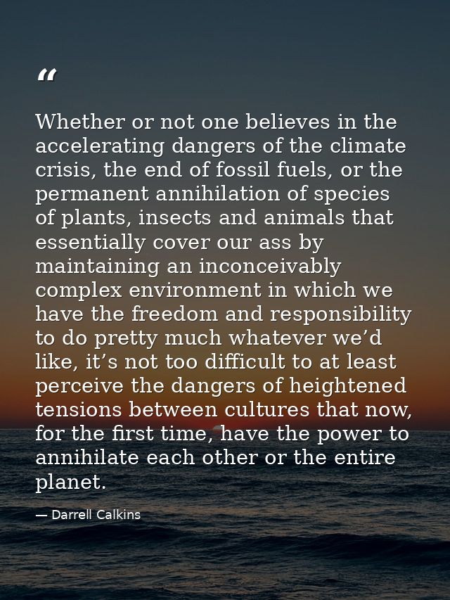 Whether or not one believes in the accelerating dangers of the climate crisis, the end of fossil fuels, or the permanent — Darrell Calkins