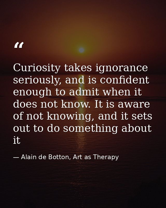 Curiosity takes ignorance seriously, and is confident enough to admit when it does not know. It is aware of not knowing, — Alain de Botton, Art as Therapy
