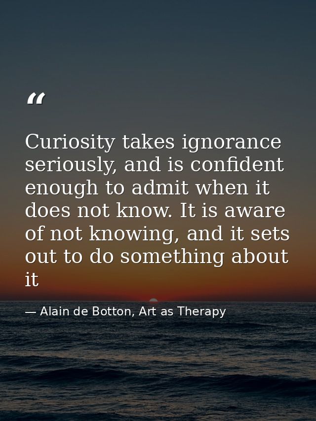 Curiosity takes ignorance seriously, and is confident enough to admit when it does not know. It is aware of not knowing, — Alain de Botton, Art as Therapy