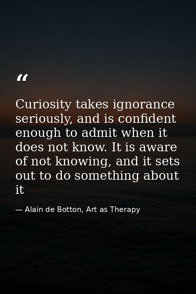 Curiosity takes ignorance seriously, and is confident enough to admit when it does not know. It is aware of not knowing, — Alain de Botton, Art as Therapy