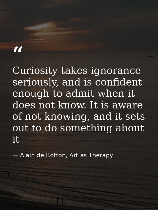 Curiosity takes ignorance seriously, and is confident enough to admit when it does not know. It is aware of not knowing, — Alain de Botton, Art as Therapy