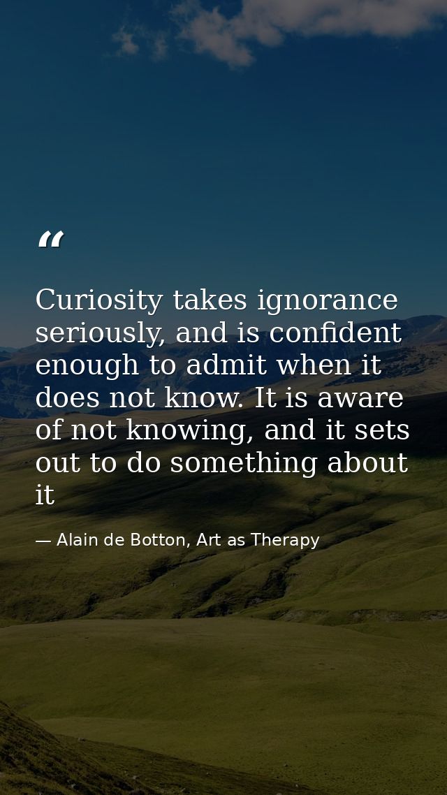 Curiosity takes ignorance seriously, and is confident enough to admit when it does not know. It is aware of not knowing, — Alain de Botton, Art as Therapy