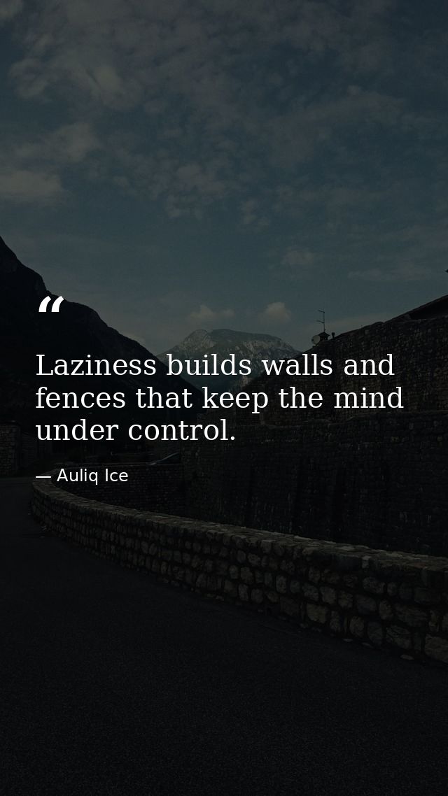 Laziness builds walls and fences that keep the mind under control. — Auliq Ice