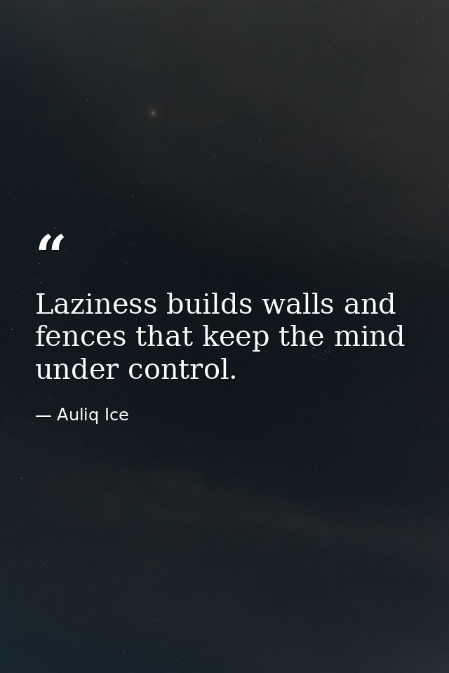 Laziness builds walls and fences that keep the mind under control. — Auliq Ice