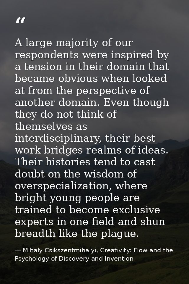 A large majority of our respondents were inspired by a tension in their domain that became obvious when looked at from t — Mihaly Csikszentmihalyi, Creativity: Flow and the Psychology of Discovery and Invention