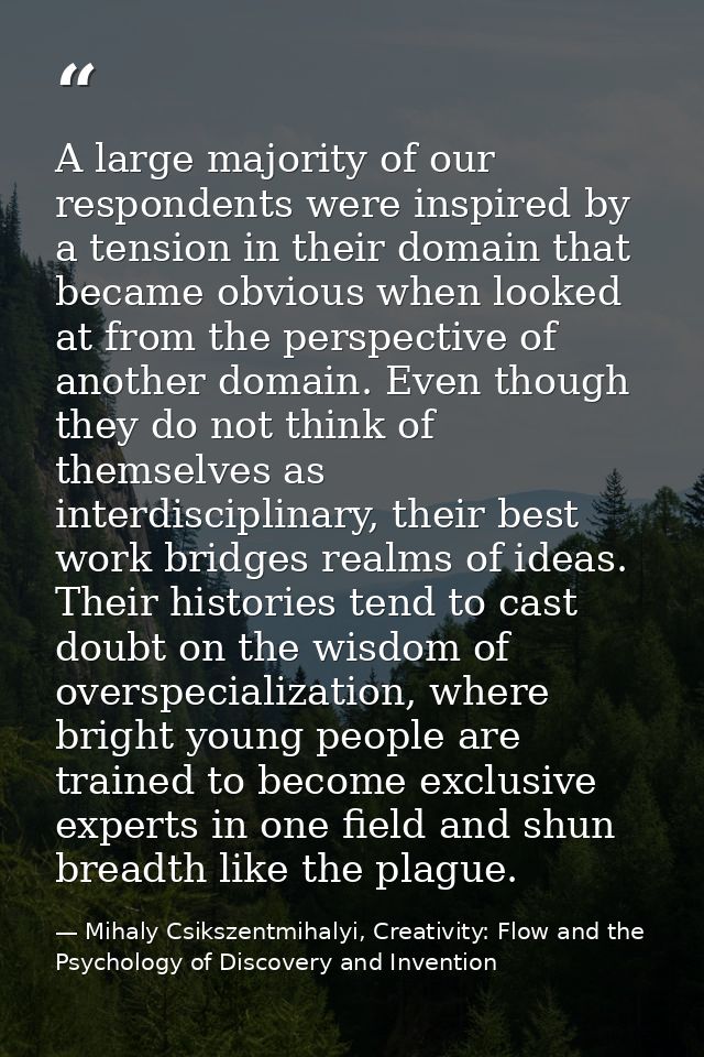 A large majority of our respondents were inspired by a tension in their domain that became obvious when looked at from t — Mihaly Csikszentmihalyi, Creativity: Flow and the Psychology of Discovery and Invention