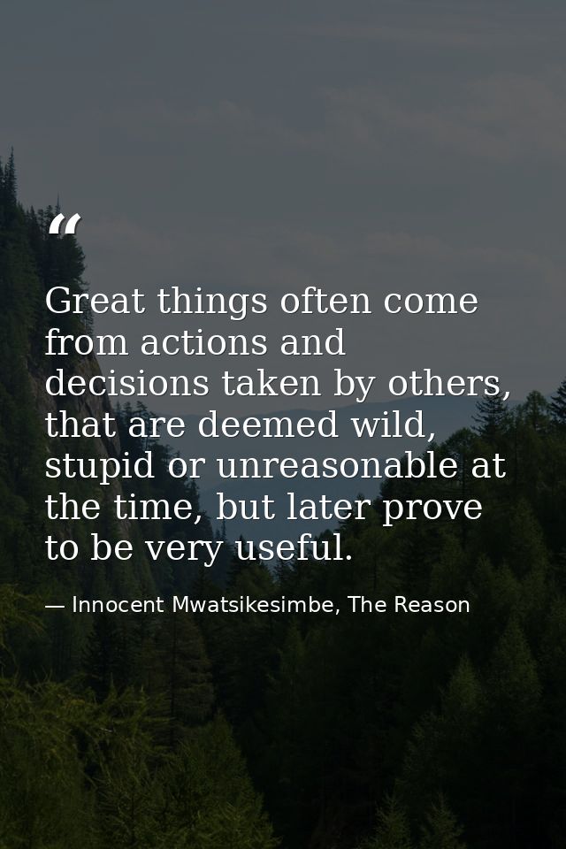 Great things often come from actions and decisions taken by others, that are deemed wild, stupid or unreasonable at the  — Innocent Mwatsikesimbe, The Reason