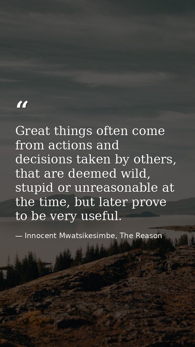 Great things often come from actions and decisions taken by others, that are deemed wild, stupid or unreasonable at the  — Innocent Mwatsikesimbe, The Reason