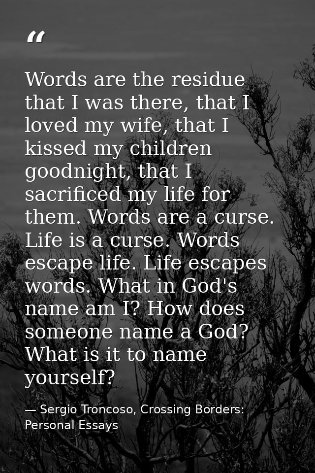 Words are the residue that I was there, that I loved my wife, that I kissed my children goodnight, that I sacrificed my  — Sergio Troncoso, Crossing Borders: Personal Essays