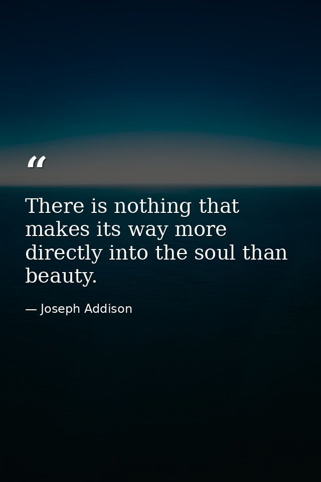 There is nothing that makes its way more directly into the soul than beauty. — Joseph Addison