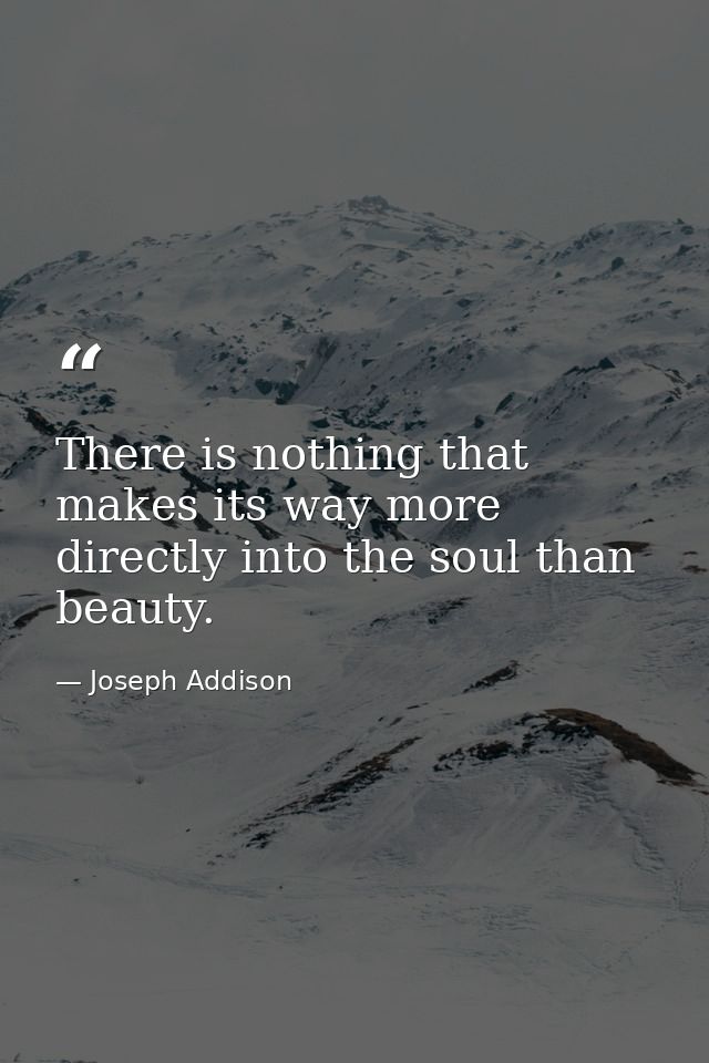 There is nothing that makes its way more directly into the soul than beauty. — Joseph Addison