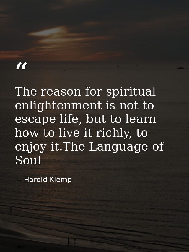 The reason for spiritual enlightenment is not to escape life, but to learn how to live it richly, to enjoy it.The Langua — Harold Klemp