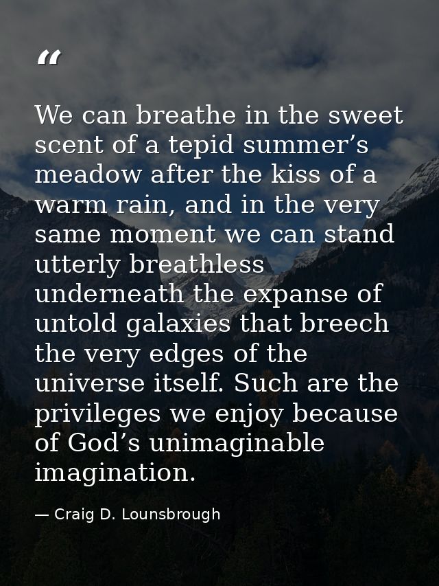 We can breathe in the sweet scent of a tepid summer’s meadow after the kiss of a warm rain, and in the very same moment  — Craig D. Lounsbrough