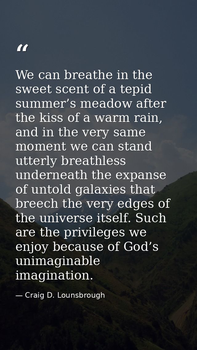 We can breathe in the sweet scent of a tepid summer’s meadow after the kiss of a warm rain, and in the very same moment  — Craig D. Lounsbrough