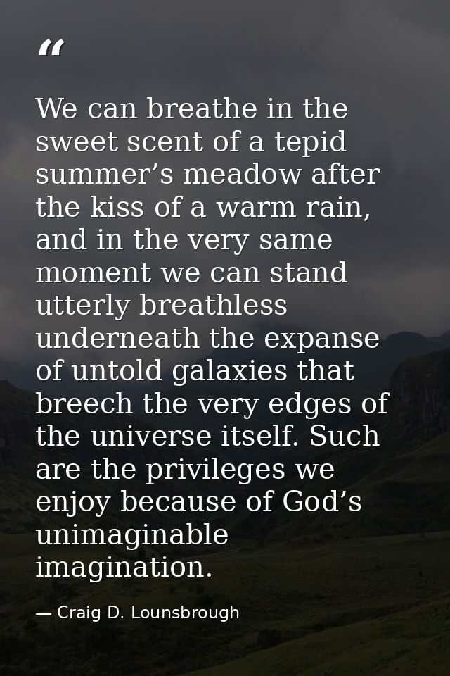 We can breathe in the sweet scent of a tepid summer’s meadow after the kiss of a warm rain, and in the very same moment  — Craig D. Lounsbrough