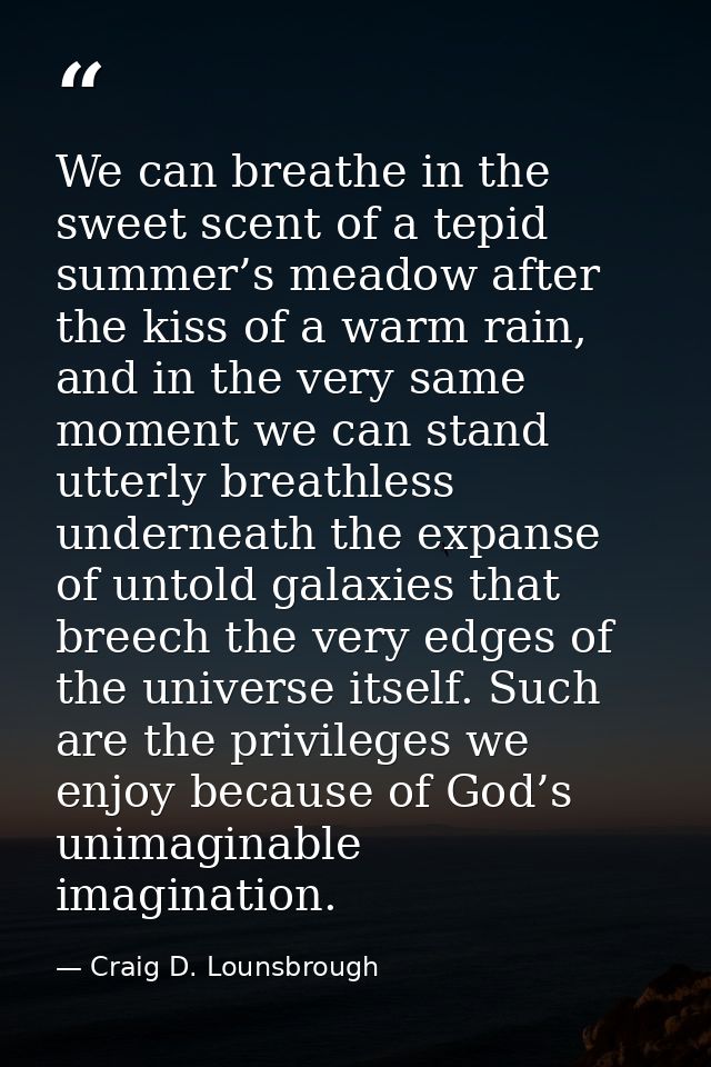 We can breathe in the sweet scent of a tepid summer’s meadow after the kiss of a warm rain, and in the very same moment  — Craig D. Lounsbrough