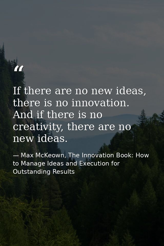 If there are no new ideas, there is no innovation. And if there is no creativity, there are no new ideas. — Max McKeown, The Innovation Book: How to Manage Ideas and Execution for Outstanding Results