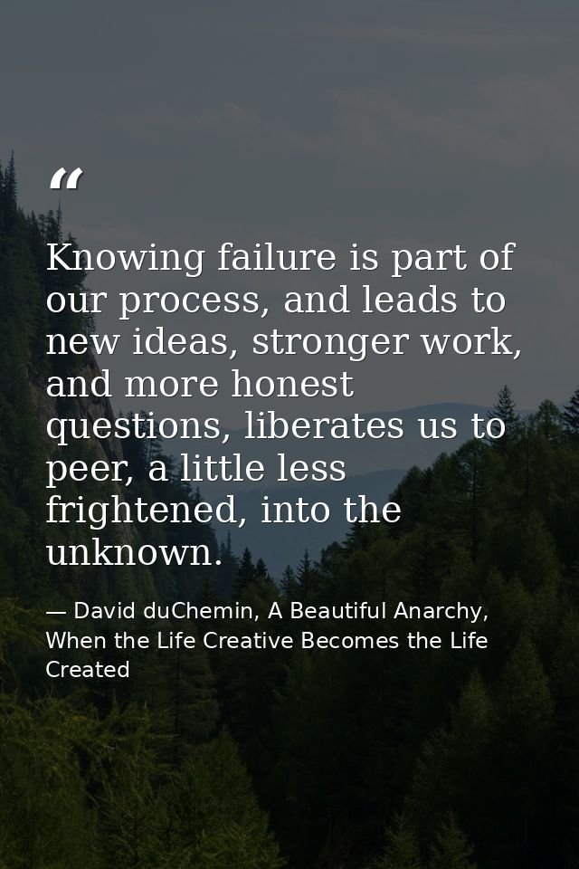 Knowing failure is part of our process, and leads to new ideas, stronger work, and more honest questions, liberates us t — David duChemin, A Beautiful Anarchy, When the Life Creative Becomes the Life Created