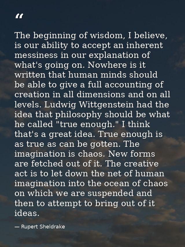 The beginning of wisdom, I believe, is our ability to accept an inherent messiness in our explanation of what's going on — Rupert Sheldrake