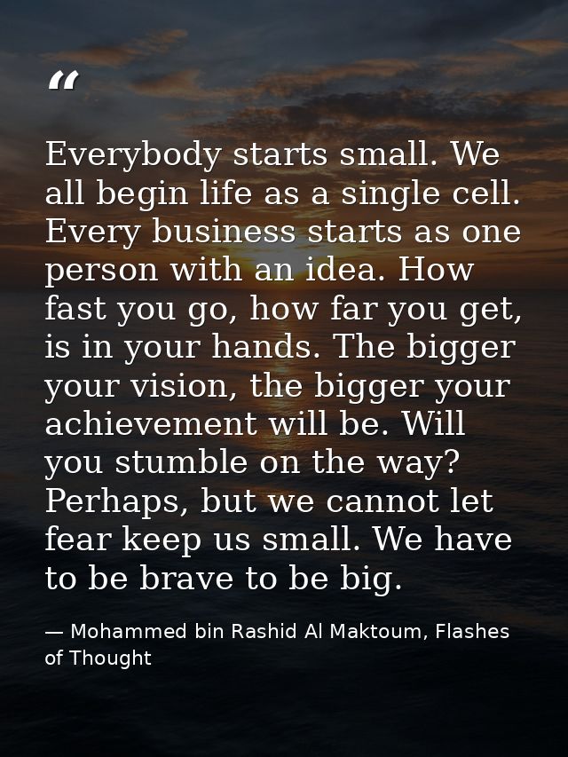 Everybody starts small. We all begin life as a single cell. Every business starts as one person with an idea. How fast y — Mohammed bin Rashid Al Maktoum, Flashes of Thought
