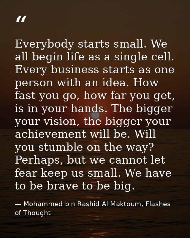 Everybody starts small. We all begin life as a single cell. Every business starts as one person with an idea. How fast y — Mohammed bin Rashid Al Maktoum, Flashes of Thought