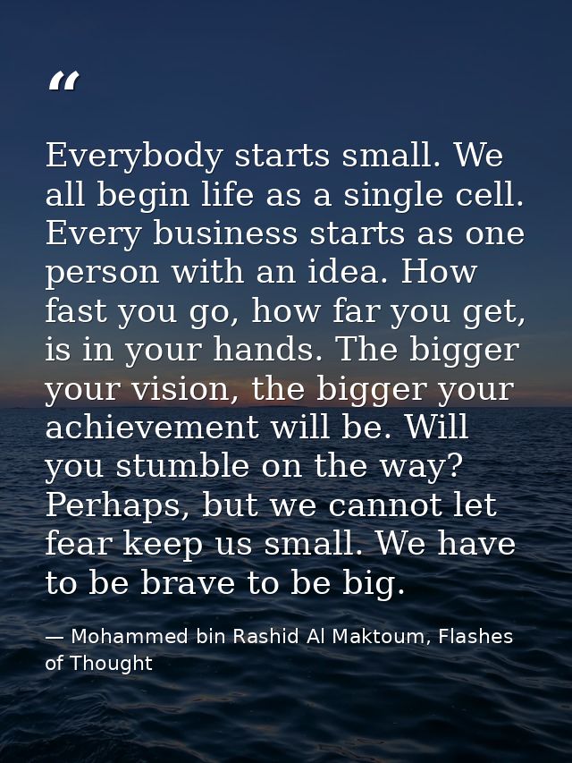 Everybody starts small. We all begin life as a single cell. Every business starts as one person with an idea. How fast y — Mohammed bin Rashid Al Maktoum, Flashes of Thought