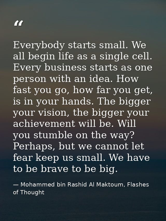 Everybody starts small. We all begin life as a single cell. Every business starts as one person with an idea. How fast y — Mohammed bin Rashid Al Maktoum, Flashes of Thought