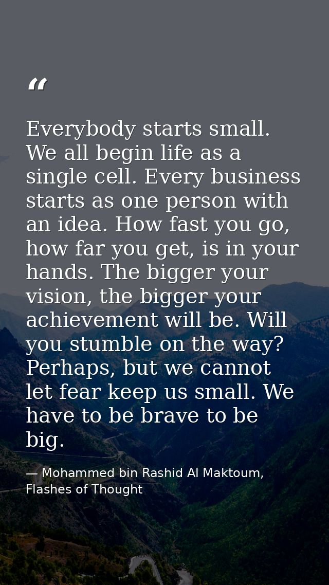Everybody starts small. We all begin life as a single cell. Every business starts as one person with an idea. How fast y — Mohammed bin Rashid Al Maktoum, Flashes of Thought