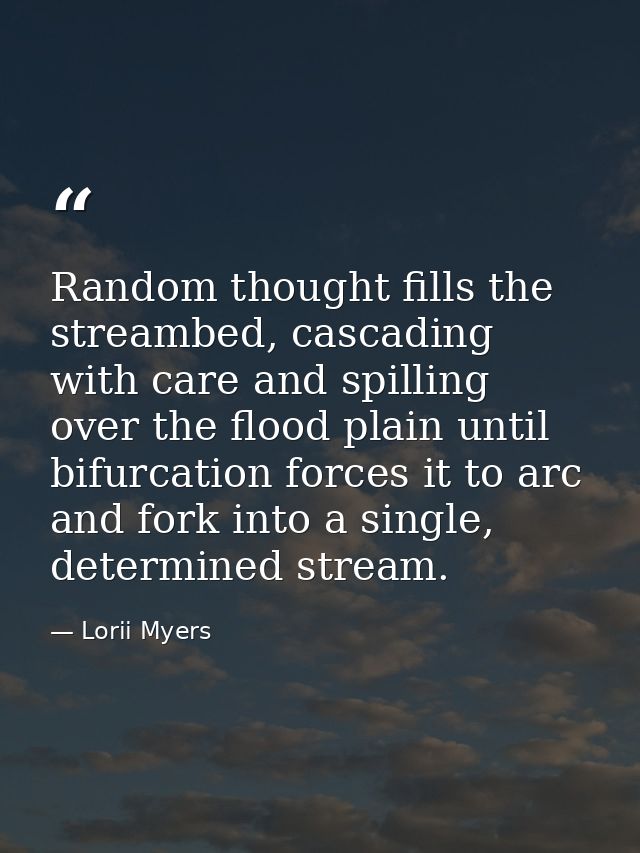 Random thought fills the streambed, cascading with care and spilling over the flood plain until bifurcation forces it to — Lorii Myers
