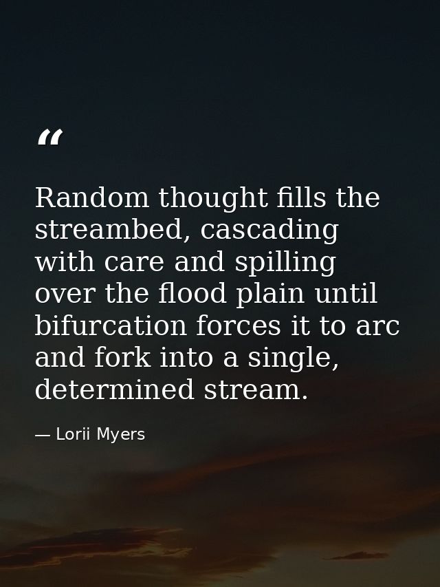 Random thought fills the streambed, cascading with care and spilling over the flood plain until bifurcation forces it to — Lorii Myers