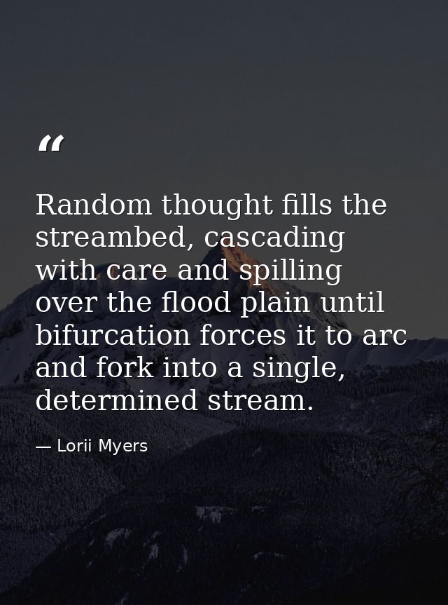 Random thought fills the streambed, cascading with care and spilling over the flood plain until bifurcation forces it to — Lorii Myers