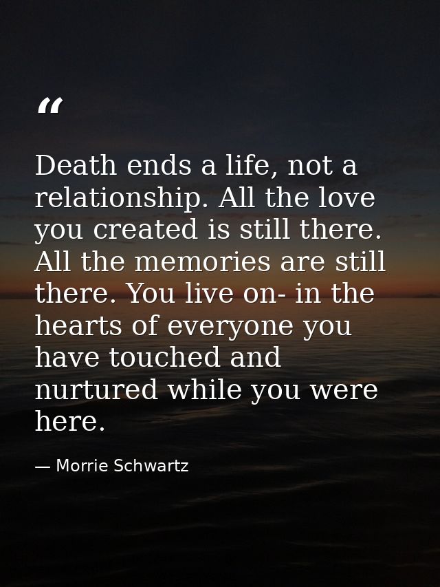 Death ends a life, not a relationship. All the love you created is still there. All the memories are still there. You li — Morrie Schwartz