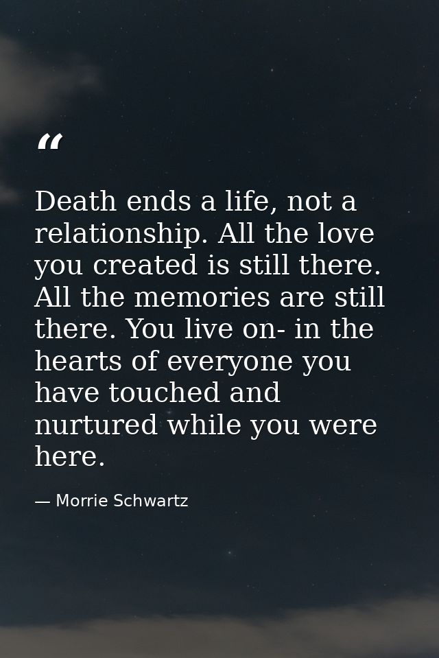 Death ends a life, not a relationship. All the love you created is still there. All the memories are still there. You li — Morrie Schwartz
