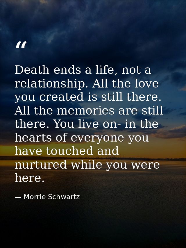 Death ends a life, not a relationship. All the love you created is still there. All the memories are still there. You li — Morrie Schwartz