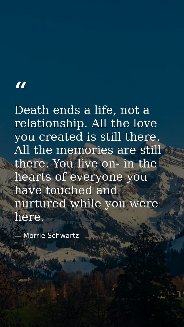 Death ends a life, not a relationship. All the love you created is still there. All the memories are still there. You li — Morrie Schwartz