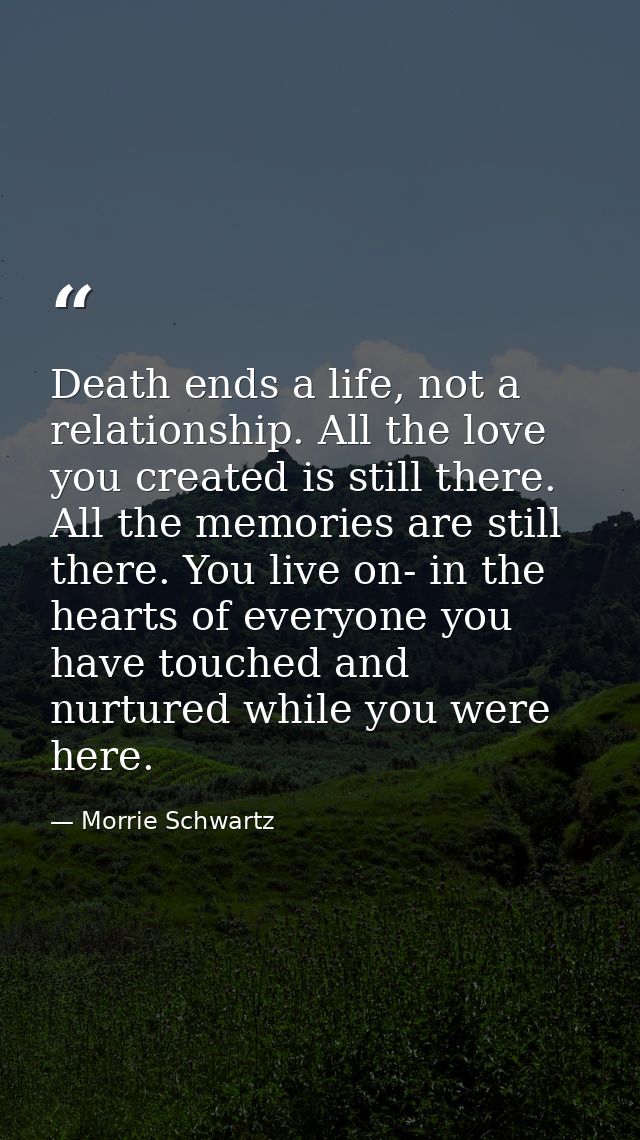Death ends a life, not a relationship. All the love you created is still there. All the memories are still there. You li — Morrie Schwartz