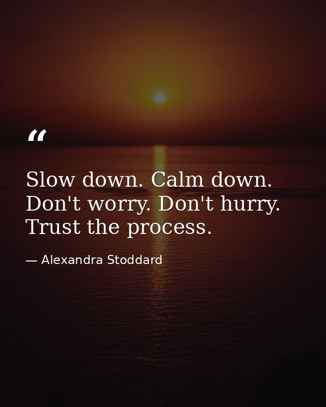 Slow down. Calm down. Don't worry. Don't hurry. Trust the process. — Alexandra Stoddard