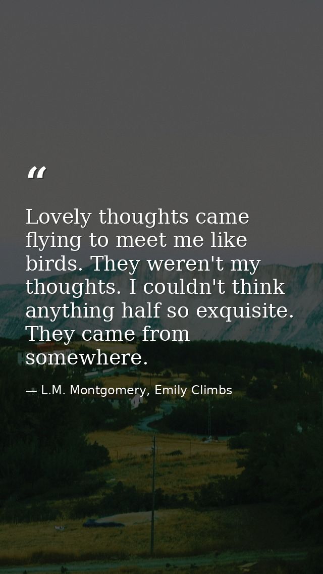 Lovely thoughts came flying to meet me like birds. They weren't my thoughts. I couldn't think anything half so exquisite — L.M. Montgomery, Emily Climbs