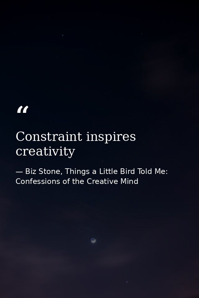 Constraint inspires creativity — Biz Stone, Things a Little Bird Told Me: Confessions of the Creative Mind