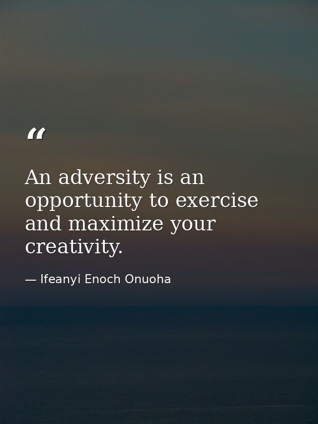 An adversity is an opportunity to exercise and maximize your creativity. — Ifeanyi Enoch Onuoha