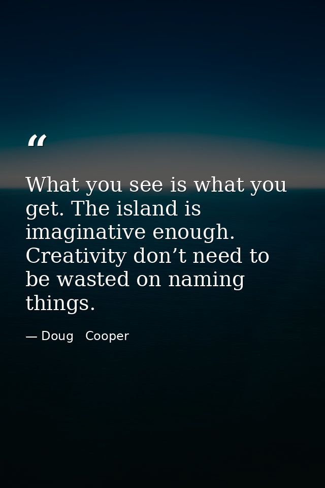 What you see is what you get. The island is imaginative enough. Creativity don’t need to be wasted on naming things. — Doug   Cooper