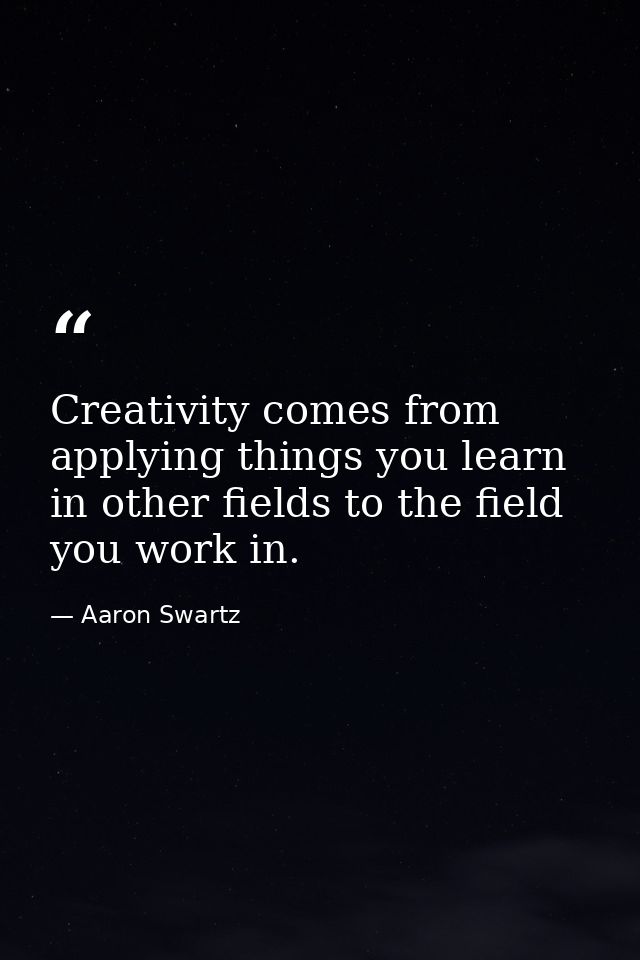Creativity comes from applying things you learn in other fields to the field you work in. — Aaron Swartz
