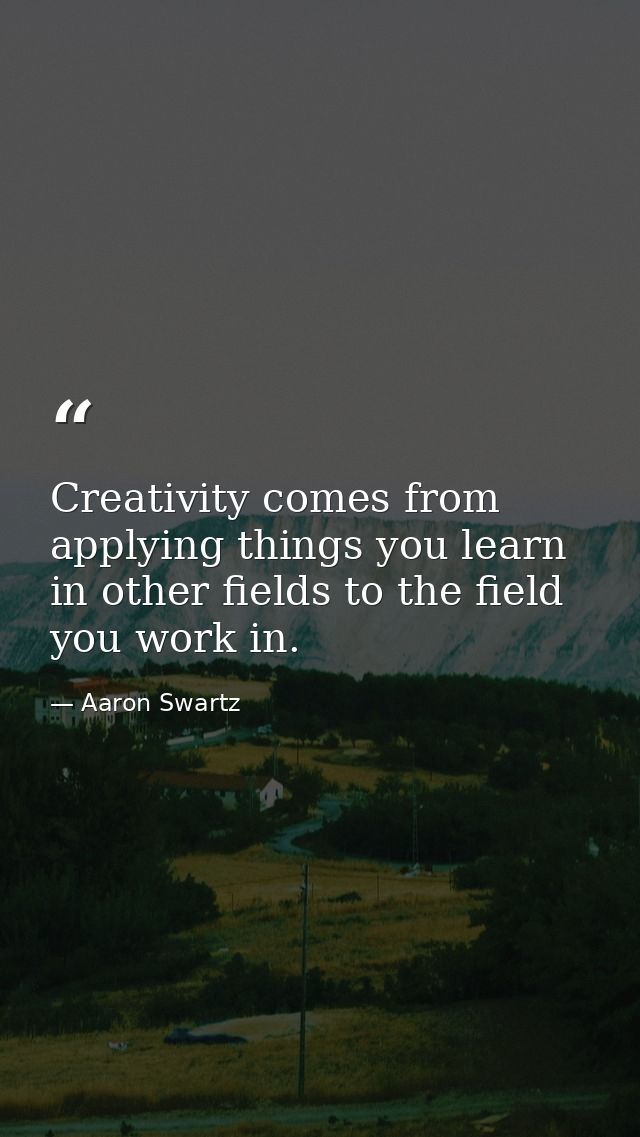 Creativity comes from applying things you learn in other fields to the field you work in. — Aaron Swartz