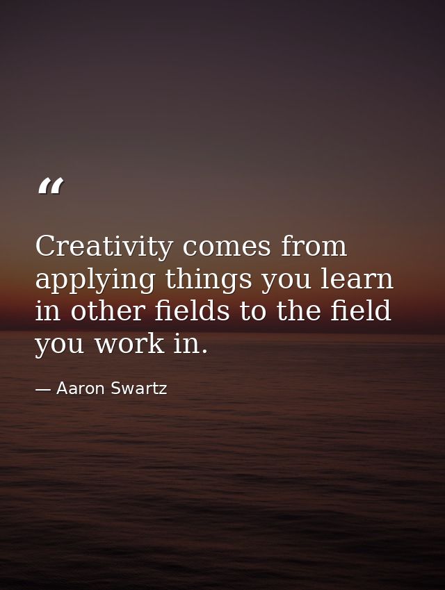 Creativity comes from applying things you learn in other fields to the field you work in. — Aaron Swartz