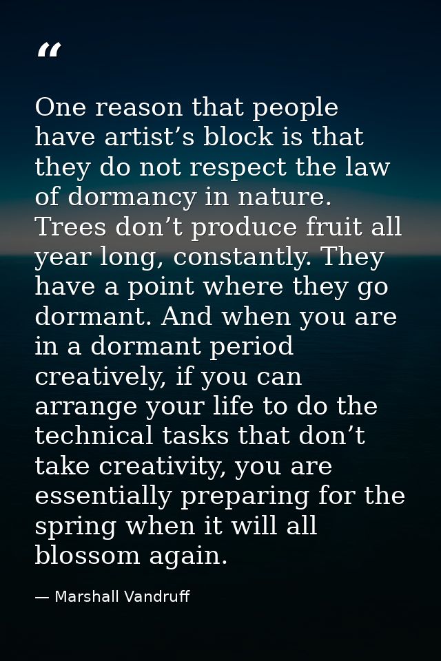 One reason that people have artist’s block is that they do not respect the law of dormancy in nature. Trees don’t produc — Marshall Vandruff