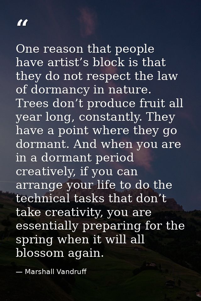 One reason that people have artist’s block is that they do not respect the law of dormancy in nature. Trees don’t produc — Marshall Vandruff