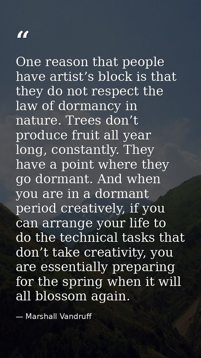 One reason that people have artist’s block is that they do not respect the law of dormancy in nature. Trees don’t produc — Marshall Vandruff
