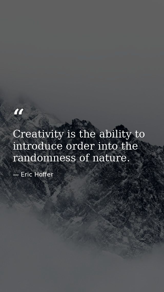 Creativity is the ability to introduce order into the randomness of nature. — Eric Hoffer